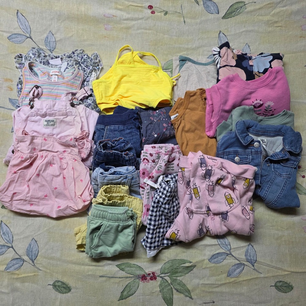 OshKosh Cat & Jack Toddler Girl 2T Clothing Lot 20pc Denim Jacket Overalls Set